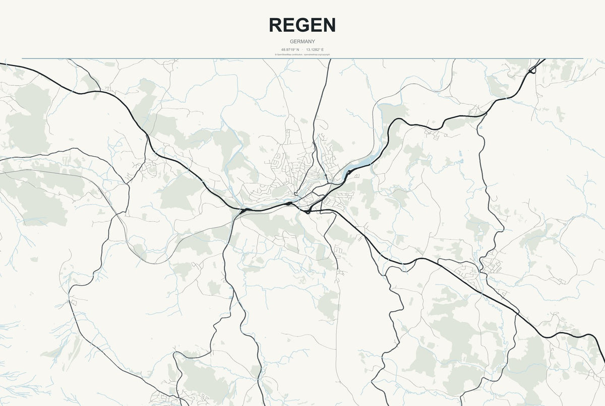 Regen, Germany City Map Aluminum Sign in Headline Atlas style