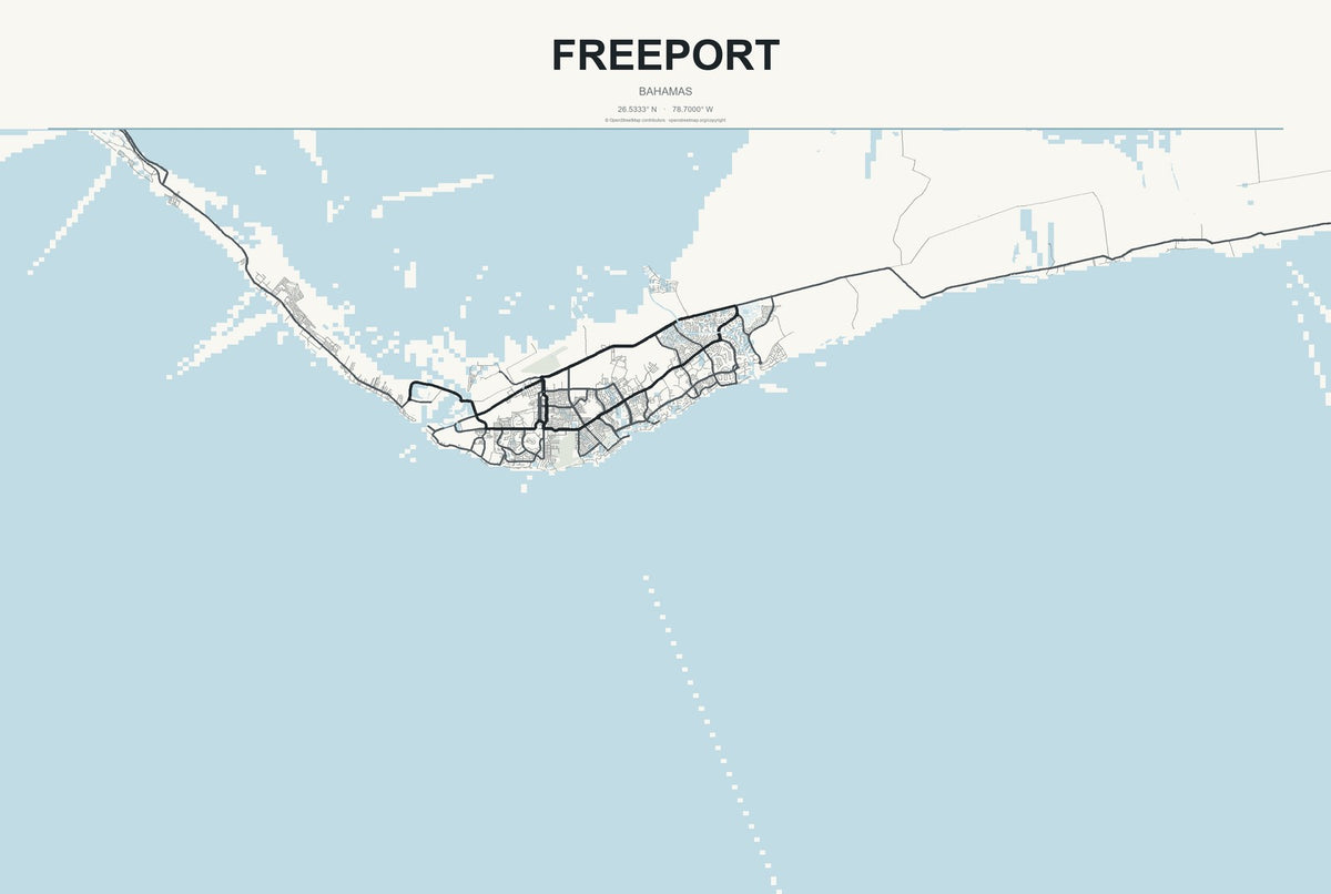 Freeport, Bahamas City Map Aluminum Sign in Headline Atlas style