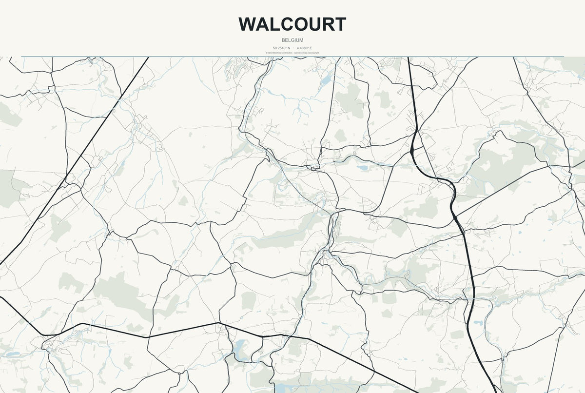 Walcourt, Belgium City Map Aluminum Sign in Headline Atlas style