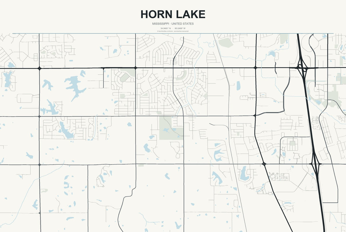 Horn Lake, Mississippi City Map Aluminum Sign in Headline Atlas style