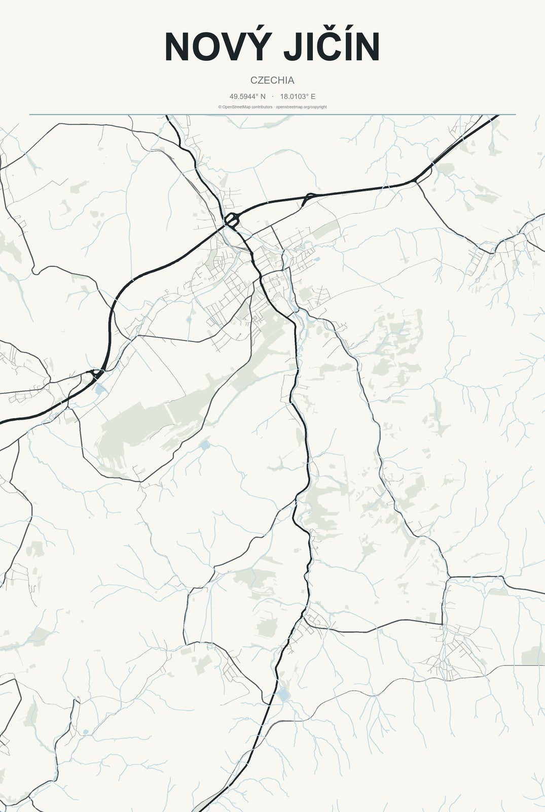 Nový Jičín, Czechia City Map Aluminum Sign in Headline Atlas style