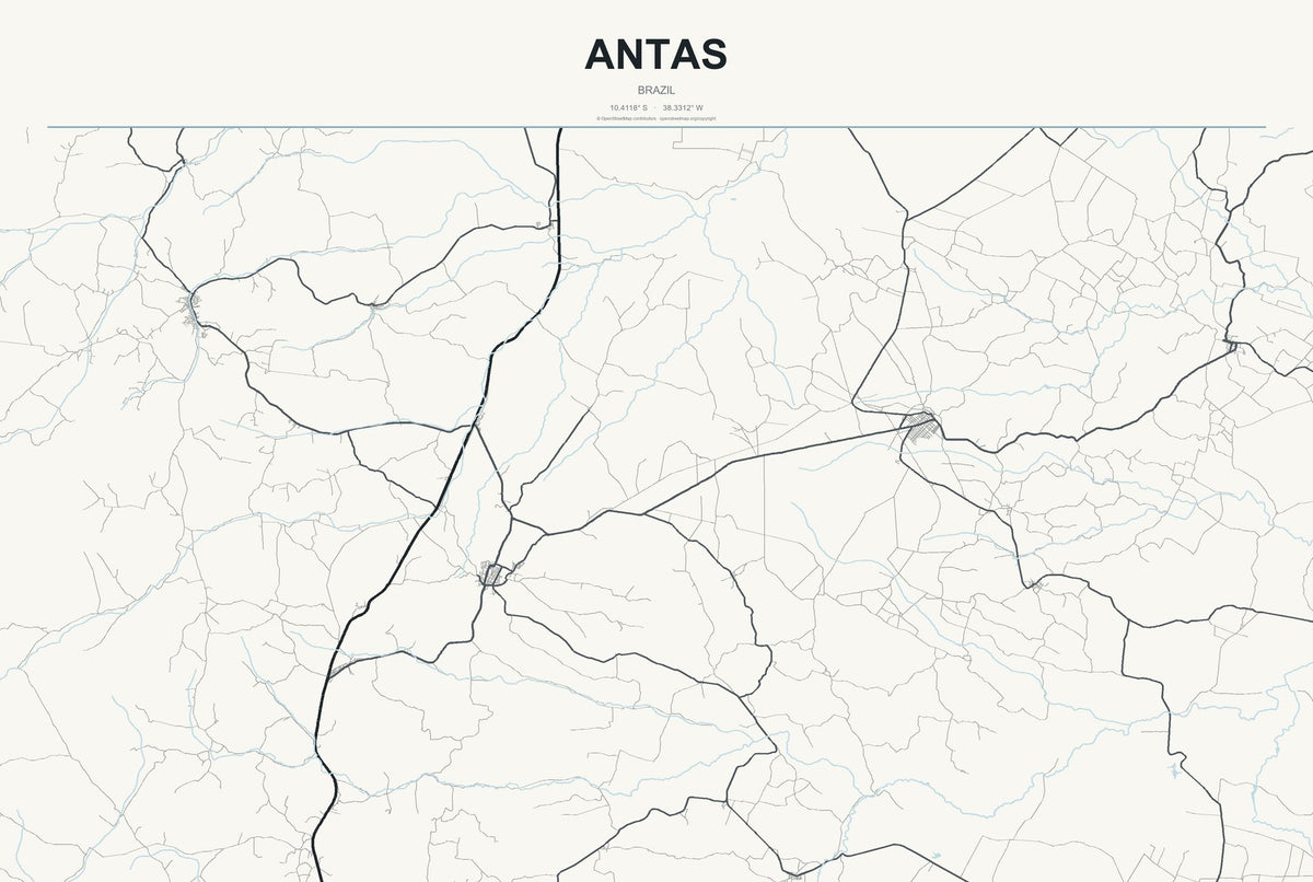 Antas, Brazil City Map Aluminum Sign in Headline Atlas style