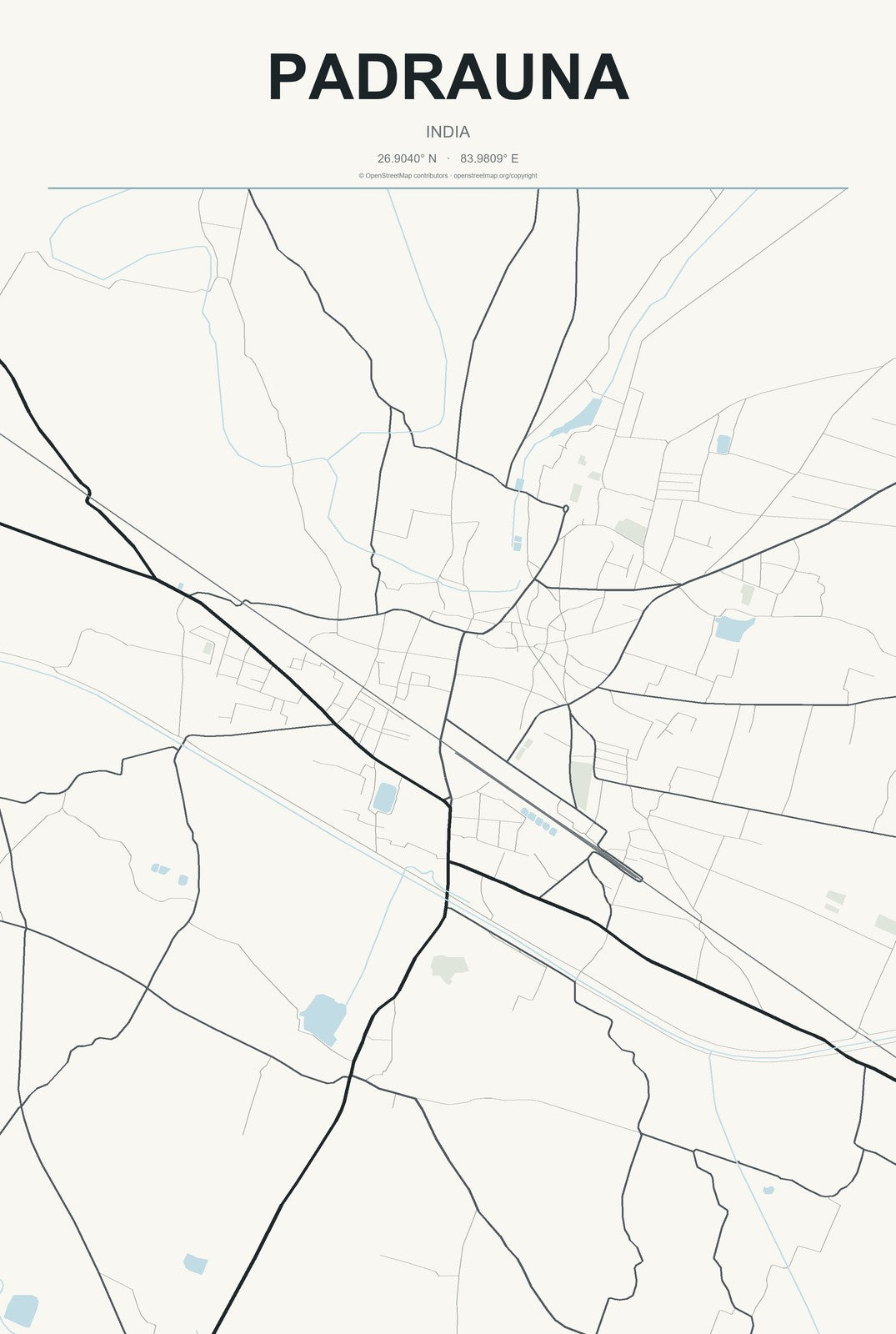 Padrauna, India City Map Aluminum Sign in Headline Atlas style