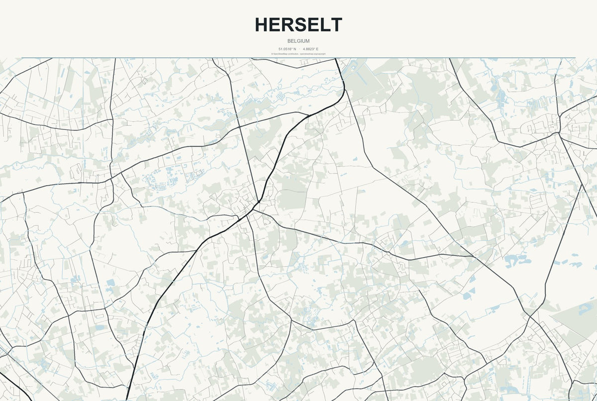 Herselt, Belgium City Map Aluminum Sign in Headline Atlas style