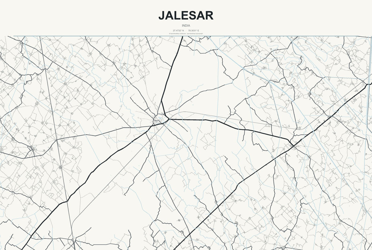 Jalesar, India City Map Aluminum Sign in Headline Atlas style