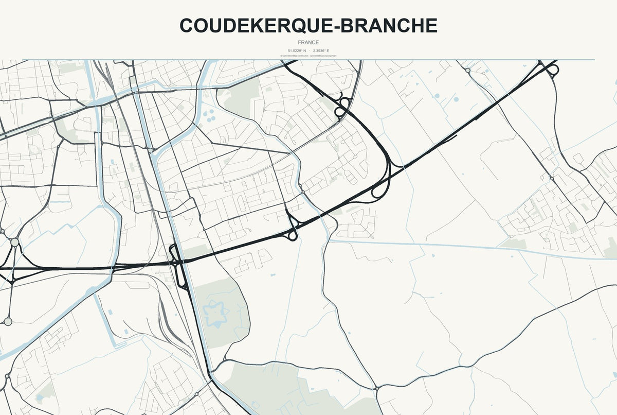Coudekerque-Branche, France City Map Aluminum Sign in Headline Atlas style