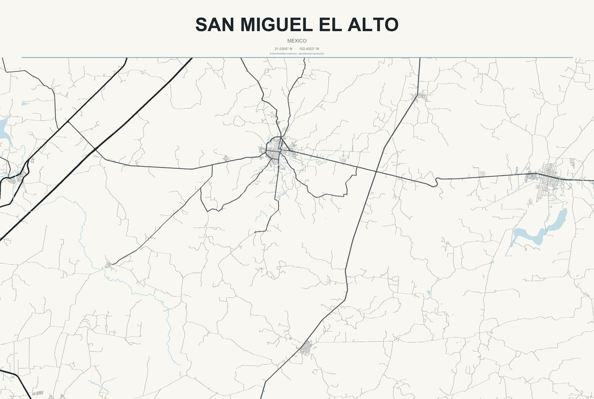 San Miguel el Alto, Mexico City Map Aluminum Sign in Headline Atlas style