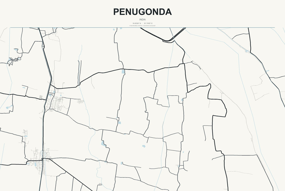 Penugonda, India City Map Aluminum Sign in Headline Atlas style