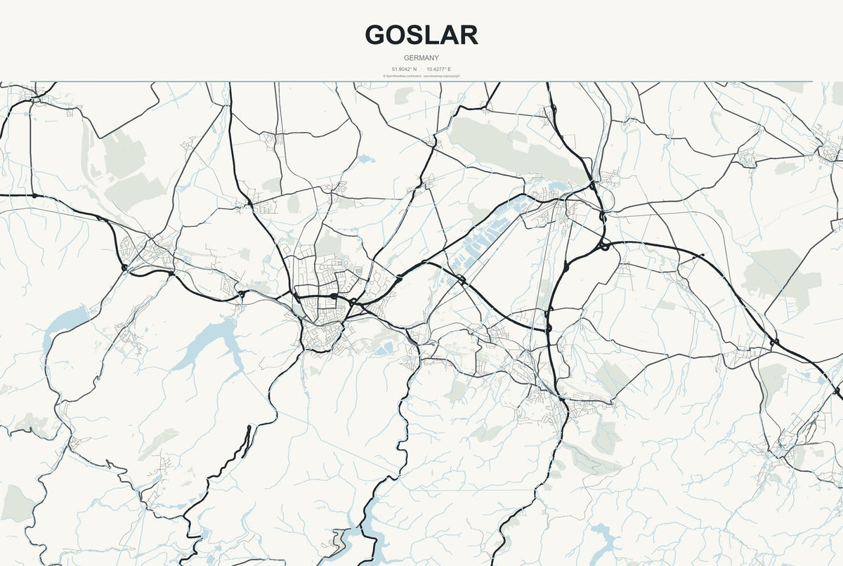 Goslar, Germany City Map Aluminum Sign in Headline Atlas style