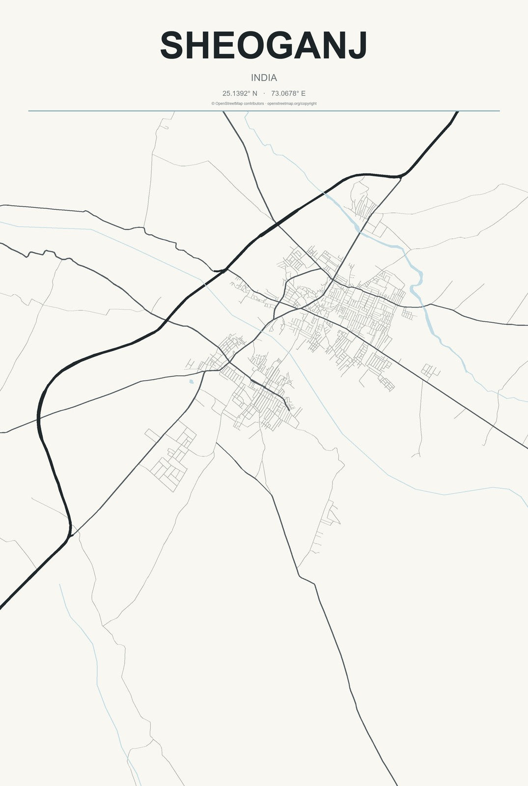 Sheoganj, India City Map Aluminum Sign in Headline Atlas style