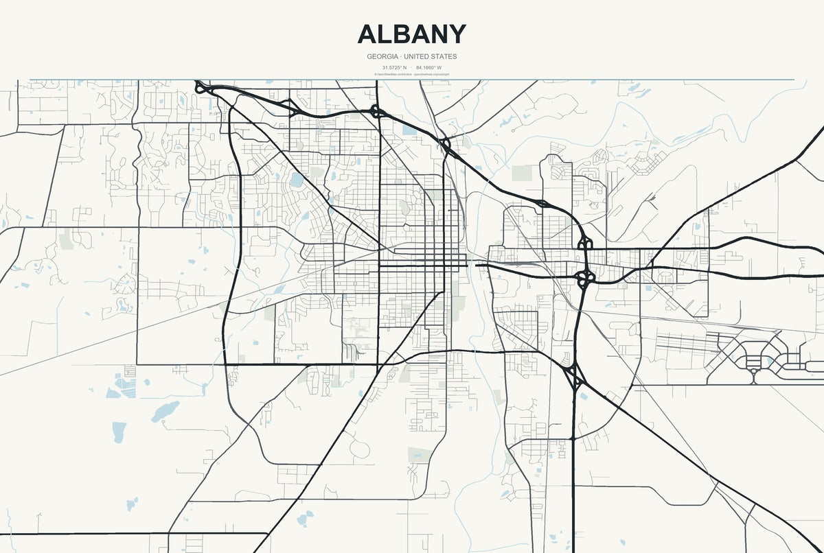 Albany, Georgia City Map Aluminum Sign in Headline Atlas style