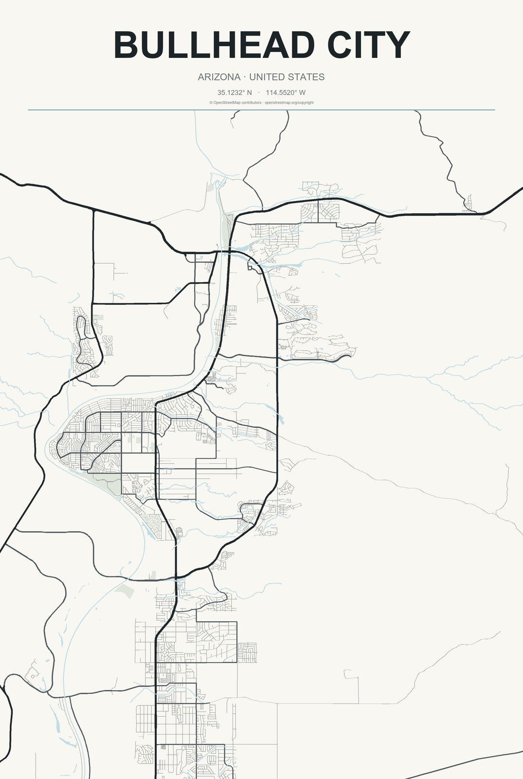 Bullhead City, Arizona City Map Aluminum Sign in Headline Atlas style