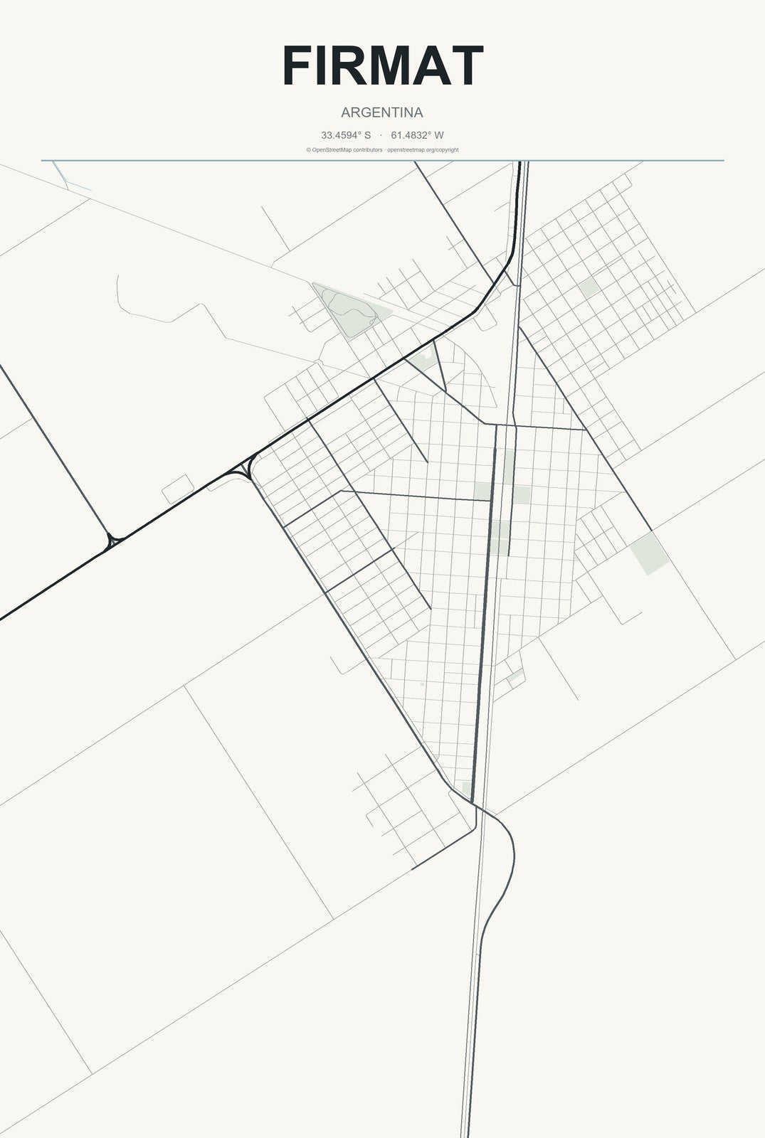 Firmat, Argentina City Map Aluminum Sign in Headline Atlas style