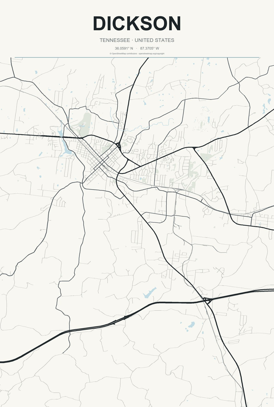 Dickson, Tennessee City Map Aluminum Sign in Headline Atlas style