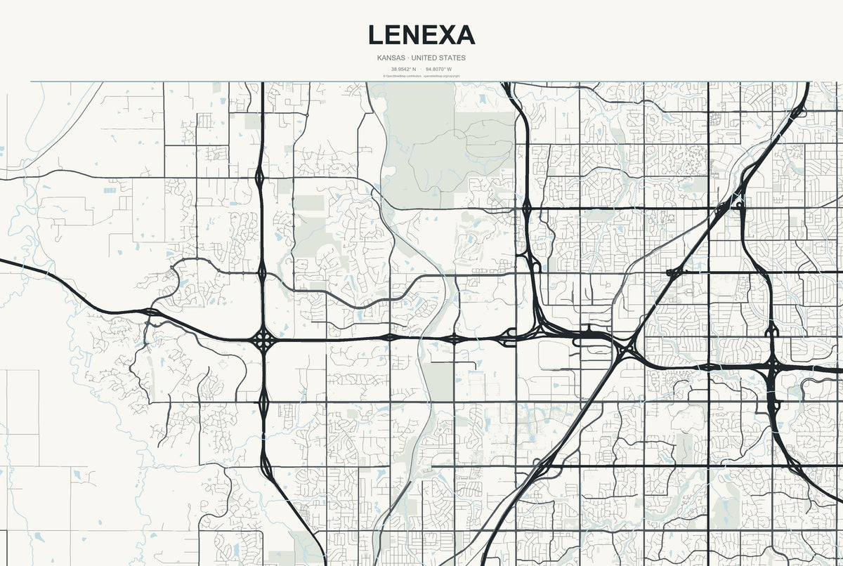 Lenexa, Kansas City Map Aluminum Sign in Headline Atlas style