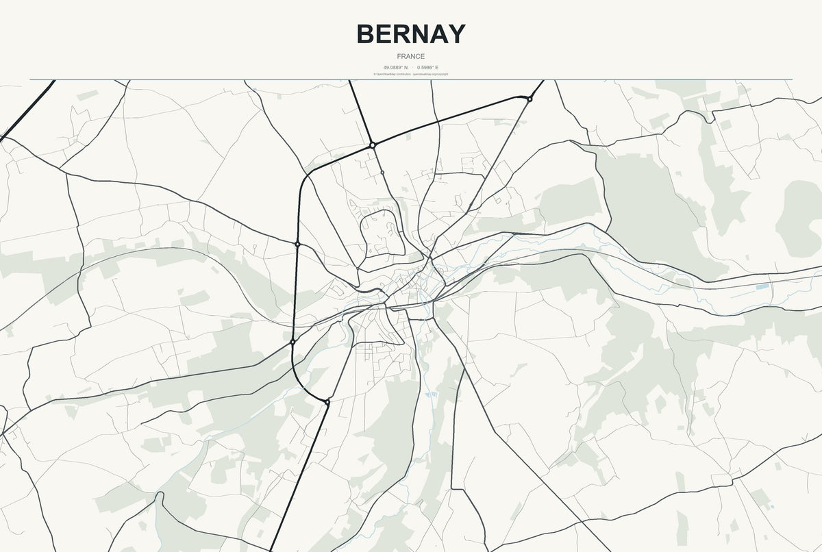 Bernay, France City Map Aluminum Sign in Headline Atlas style