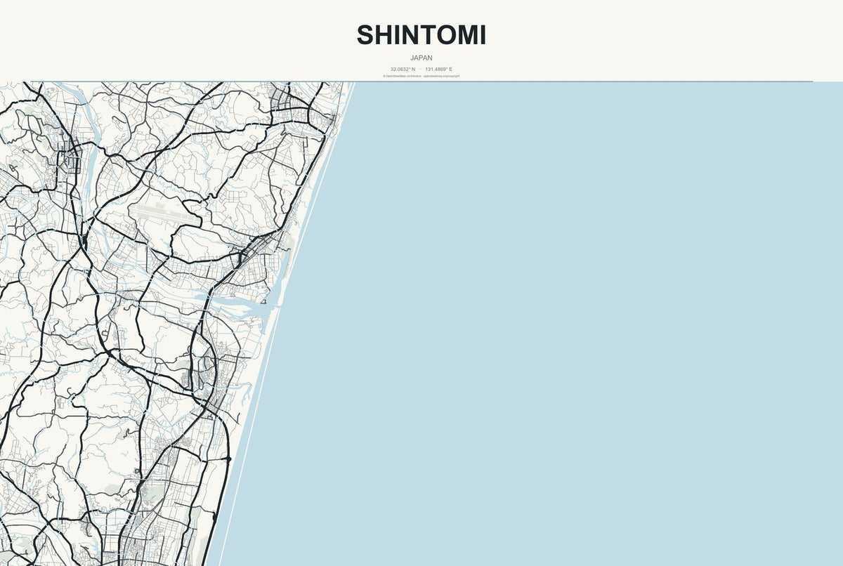 Shintomi, Japan City Map Aluminum Sign in Headline Atlas style