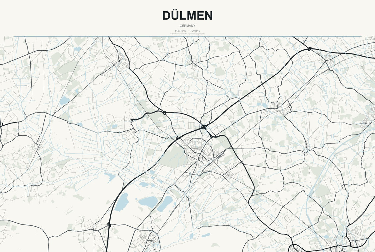 Dülmen, Germany City Map Aluminum Sign in Headline Atlas style
