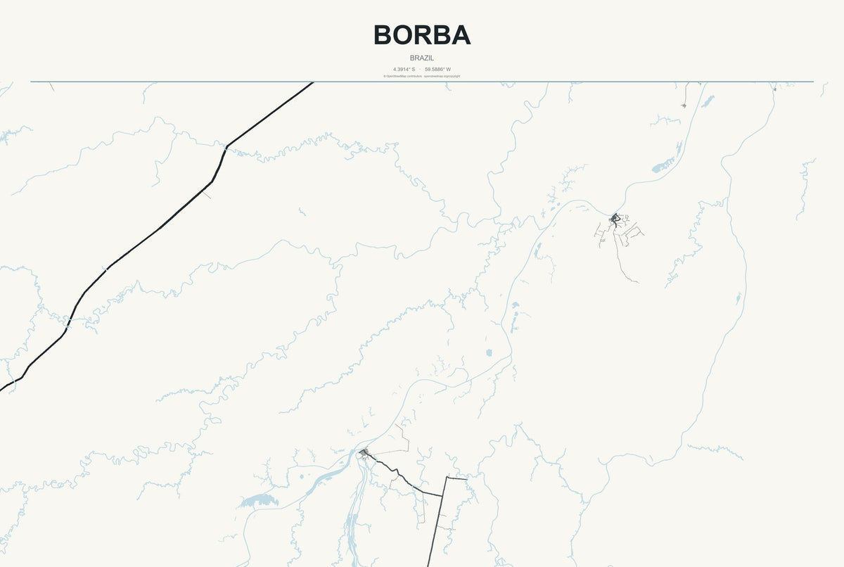 Borba, Brazil City Map Aluminum Sign in Headline Atlas style