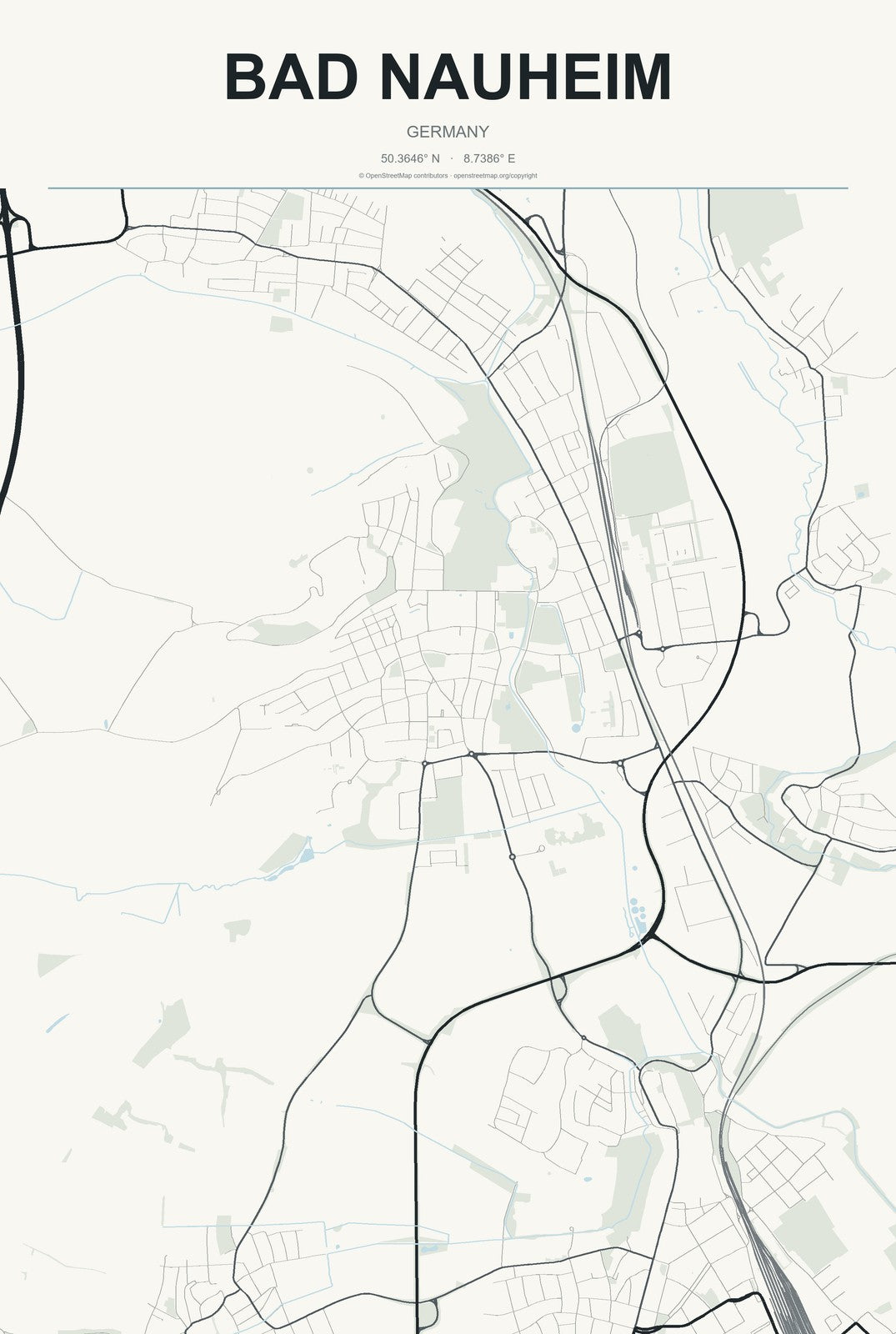 Bad Nauheim, Germany City Map Aluminum Sign in Headline Atlas style