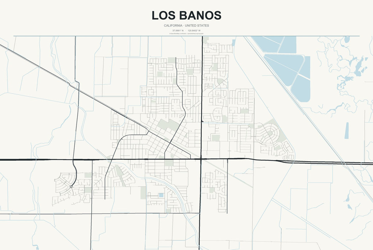 Los Banos, California City Map Aluminum Sign in Headline Atlas style