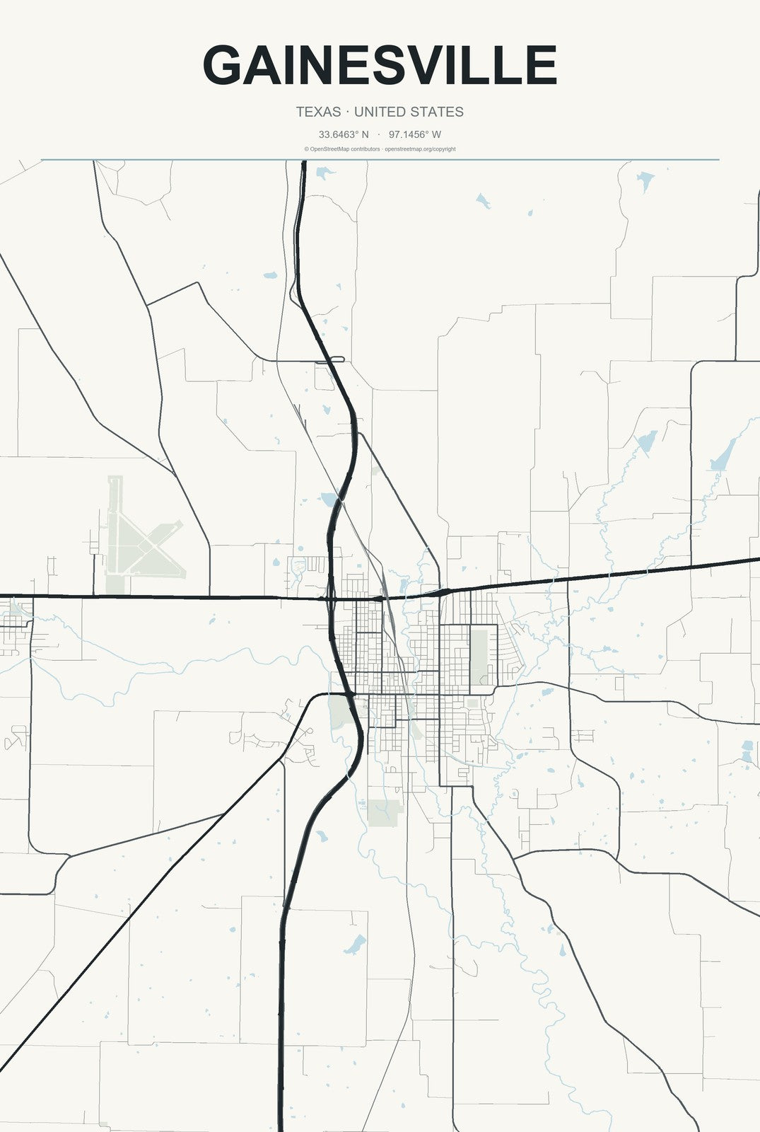 Gainesville, Texas City Map Aluminum Sign in Headline Atlas style