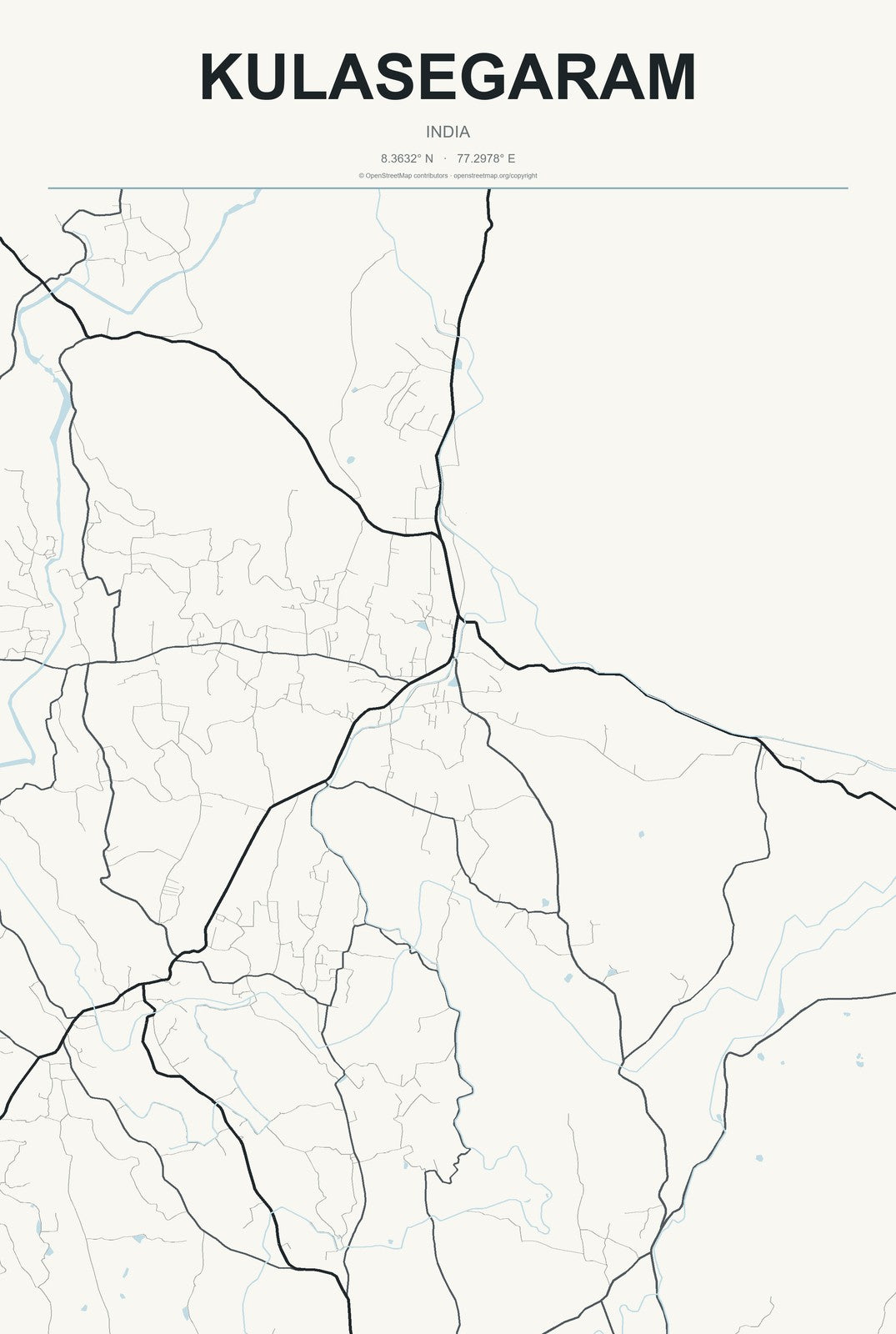 Kulasegaram, India City Map Aluminum Sign in Headline Atlas style