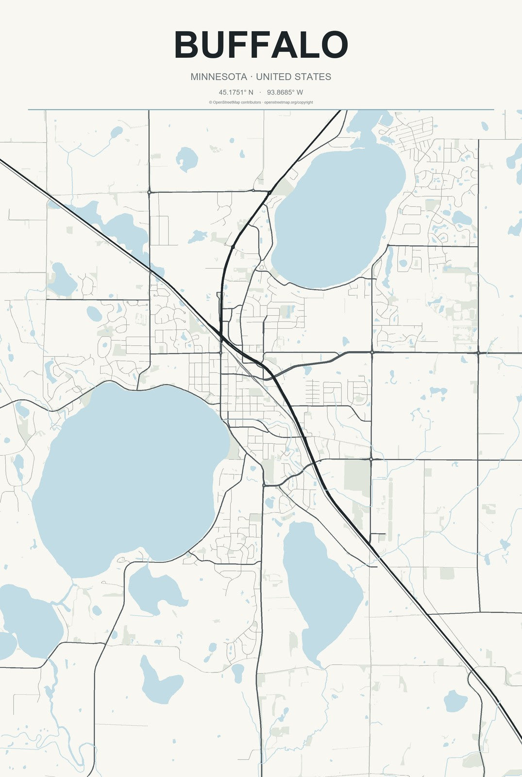 Buffalo, Minnesota City Map Aluminum Sign in Headline Atlas style