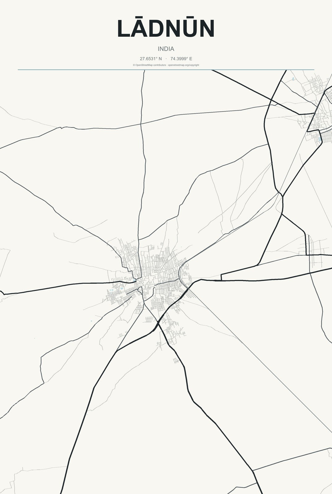 Lādnūn, India City Map Aluminum Sign in Headline Atlas style