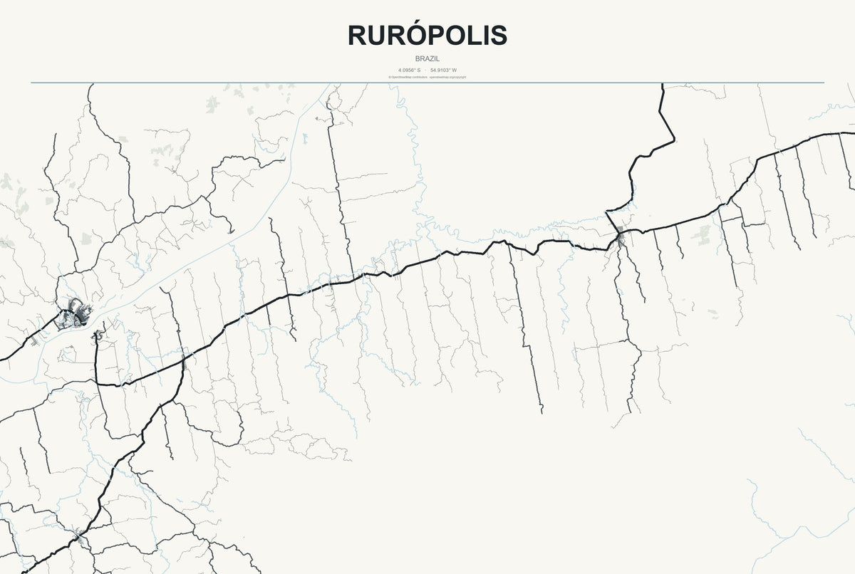 Rurópolis, Brazil City Map Aluminum Sign in Headline Atlas style
