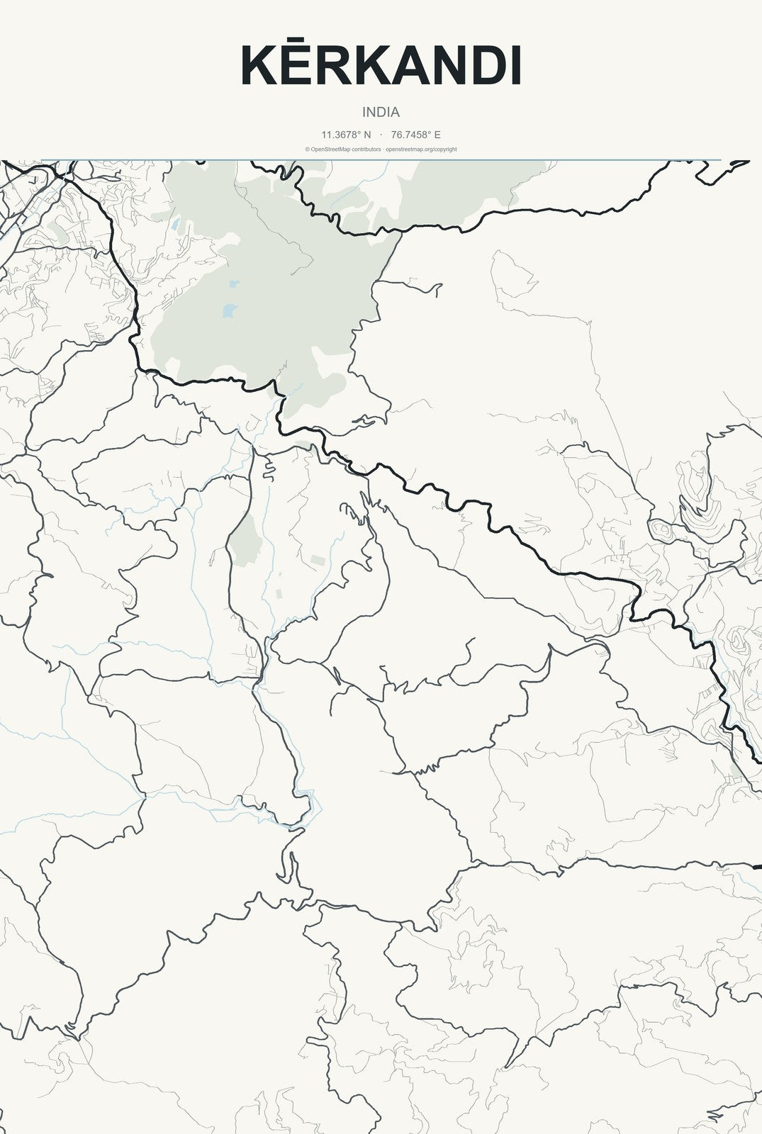 Kērkandi, India City Map Aluminum Sign in Headline Atlas style