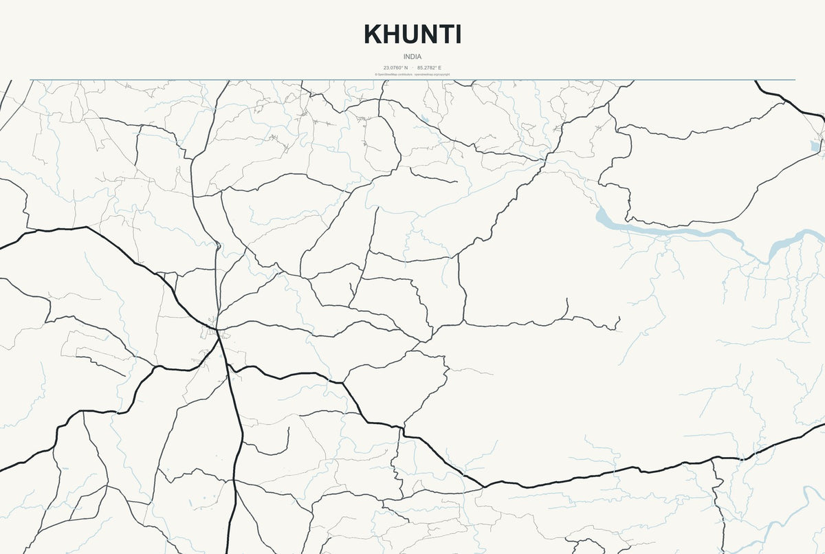 Khunti, India City Map Aluminum Sign in Headline Atlas style