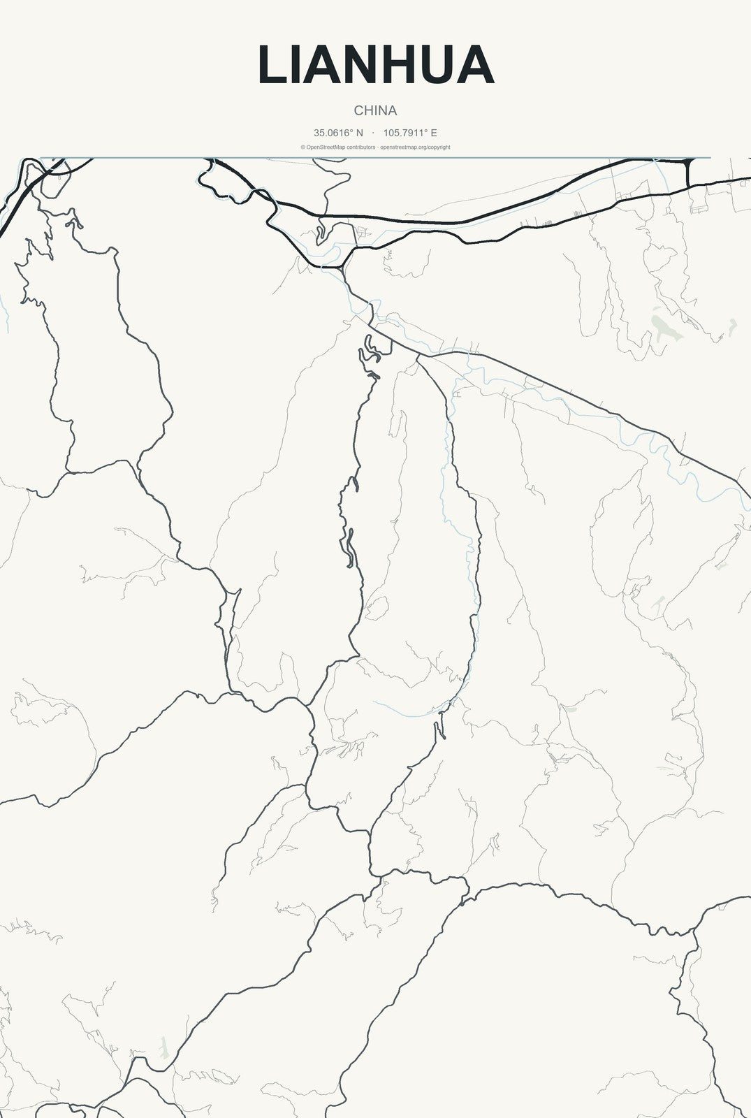 Lianhua, China City Map Aluminum Sign in Headline Atlas style