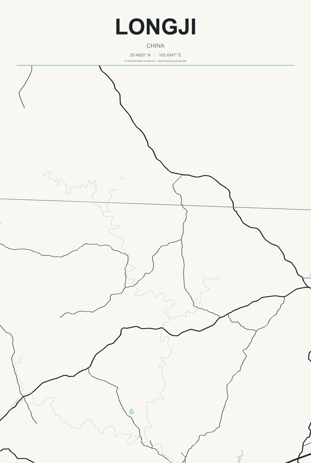 Longji, China City Map Aluminum Sign in Headline Atlas style