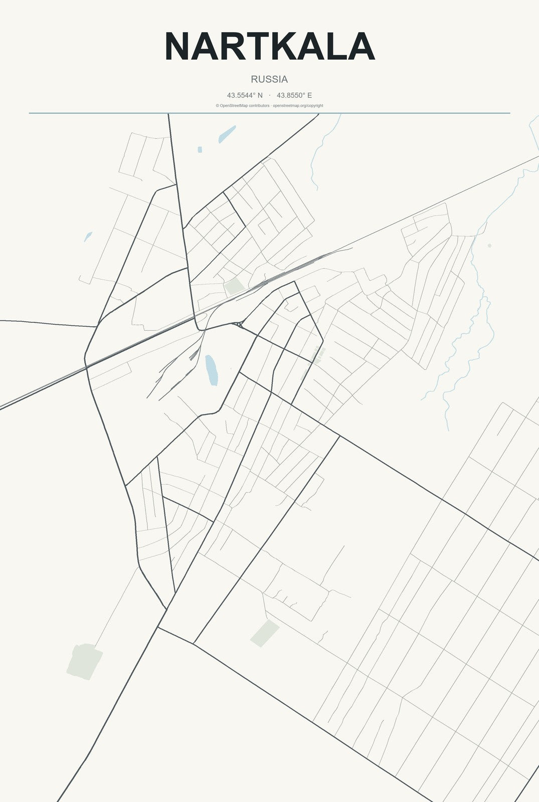 Nartkala, Russia City Map Aluminum Sign in Headline Atlas style