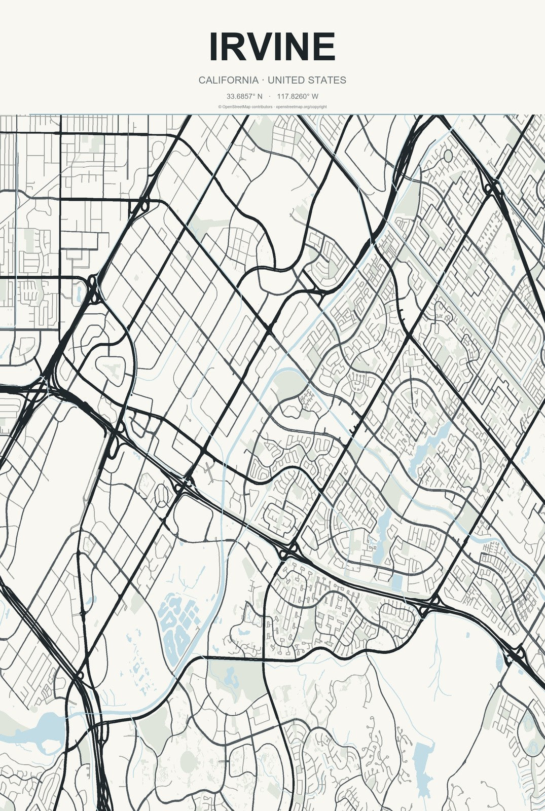 Irvine, California City Map Aluminum Sign in Headline Atlas style