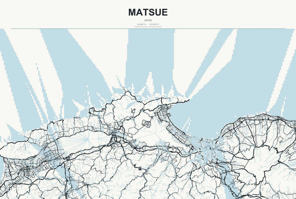 Matsue, Japan City Map Aluminum Sign in Headline Atlas style