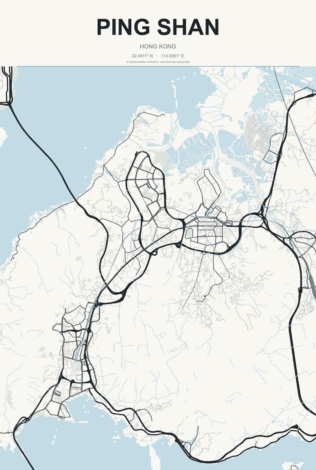 Ping Shan, Hong Kong City Map Aluminum Sign in Headline Atlas style