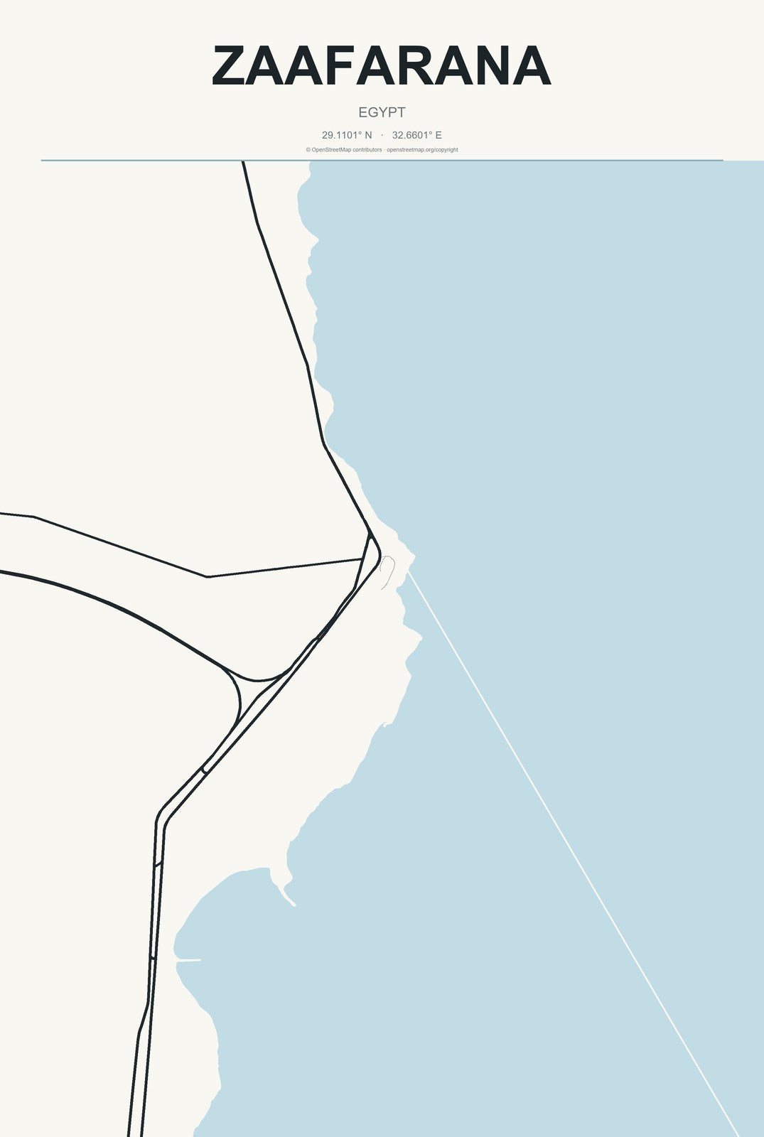 Zaafarana, Egypt City Map Aluminum Sign in Headline Atlas style