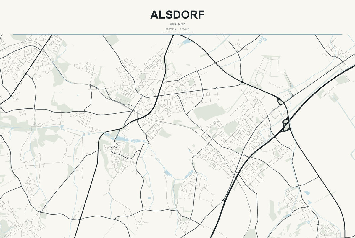 Alsdorf, Germany City Map Aluminum Sign in Headline Atlas style