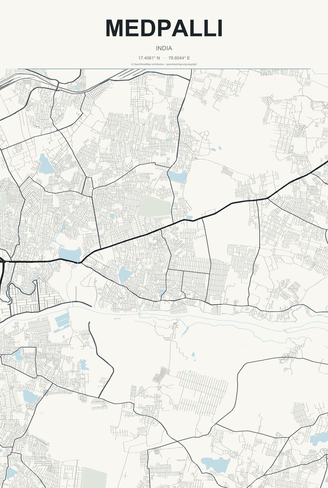 Medpalli, India City Map Aluminum Sign in Headline Atlas style
