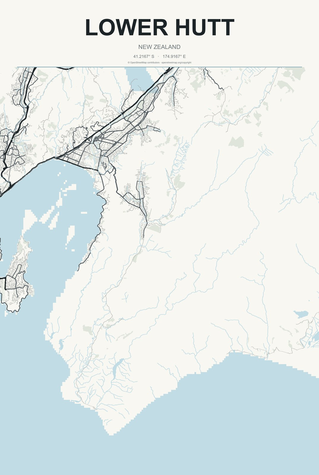 Lower Hutt, New Zealand City Map Aluminum Sign in Headline Atlas style
