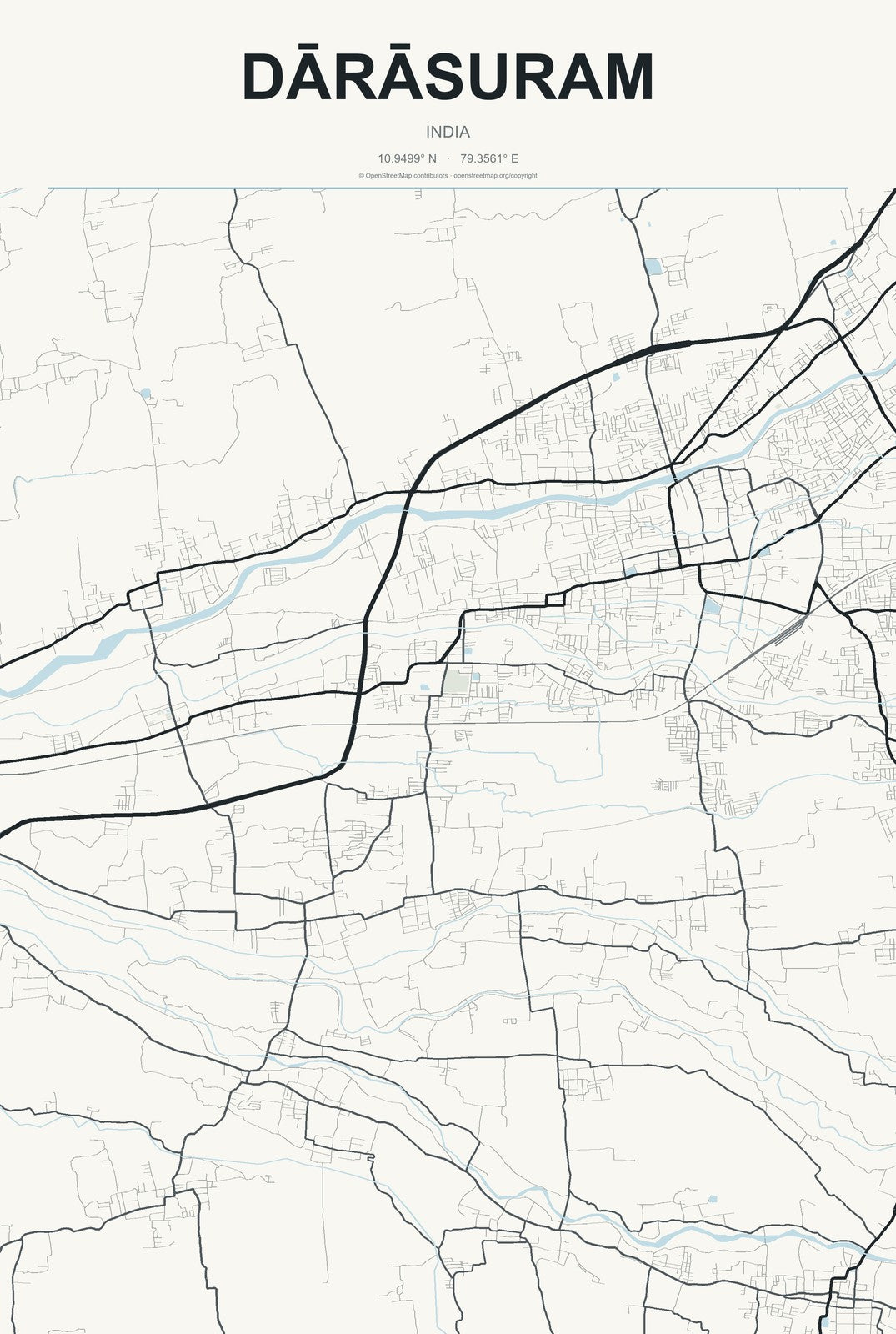 Dārāsuram, India City Map Aluminum Sign in Headline Atlas style