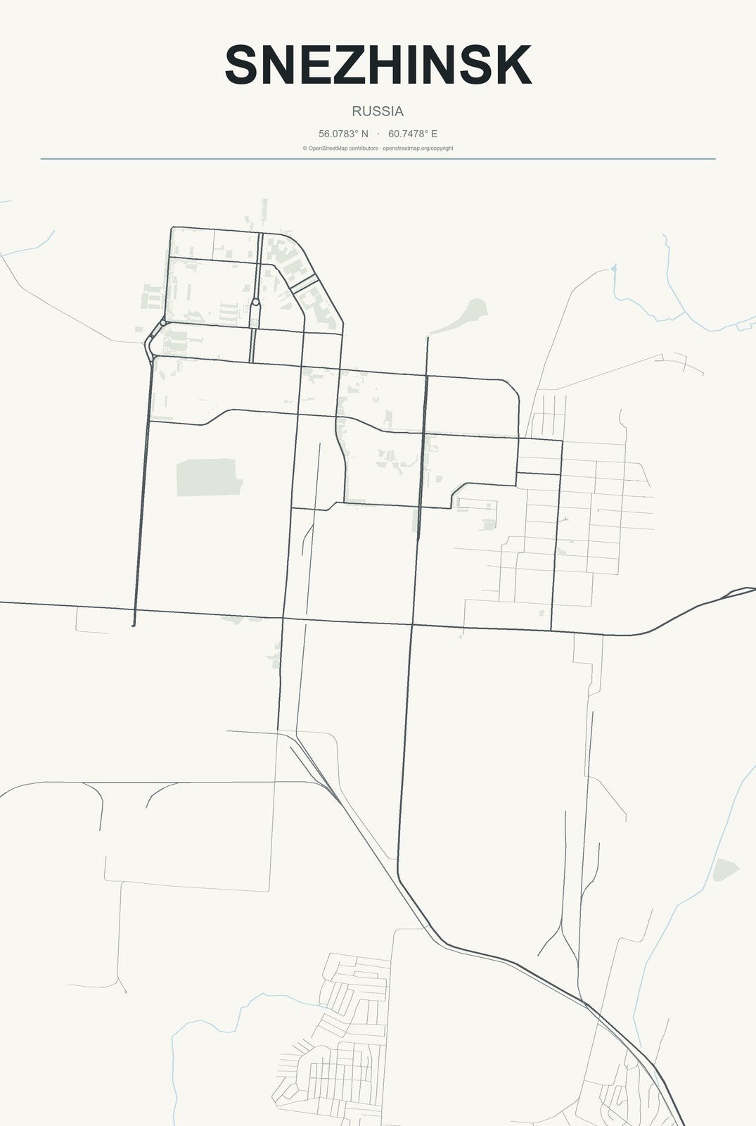 Snezhinsk, Russia City Map Aluminum Sign in Headline Atlas style