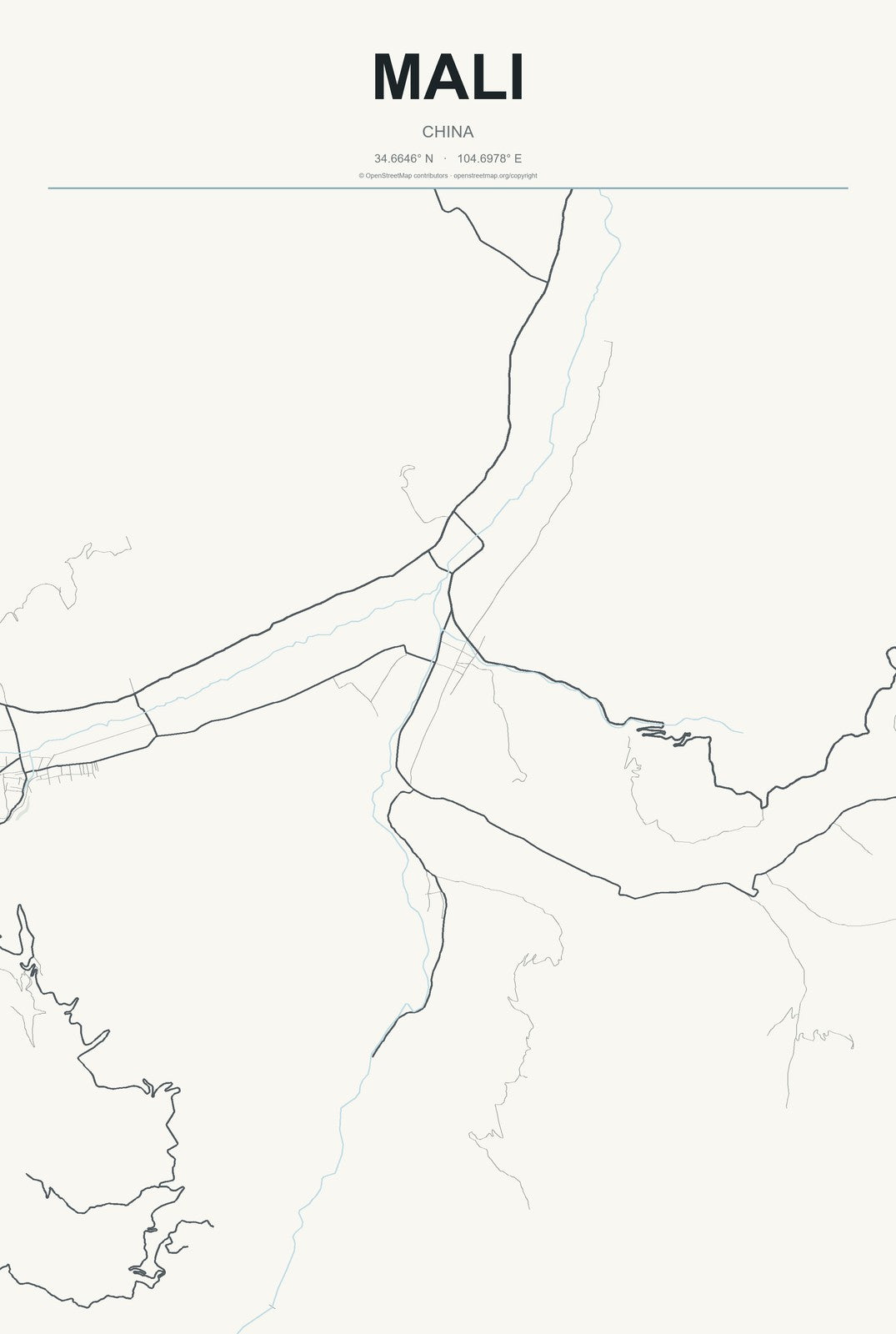 Mali, China City Map Aluminum Sign in Headline Atlas style