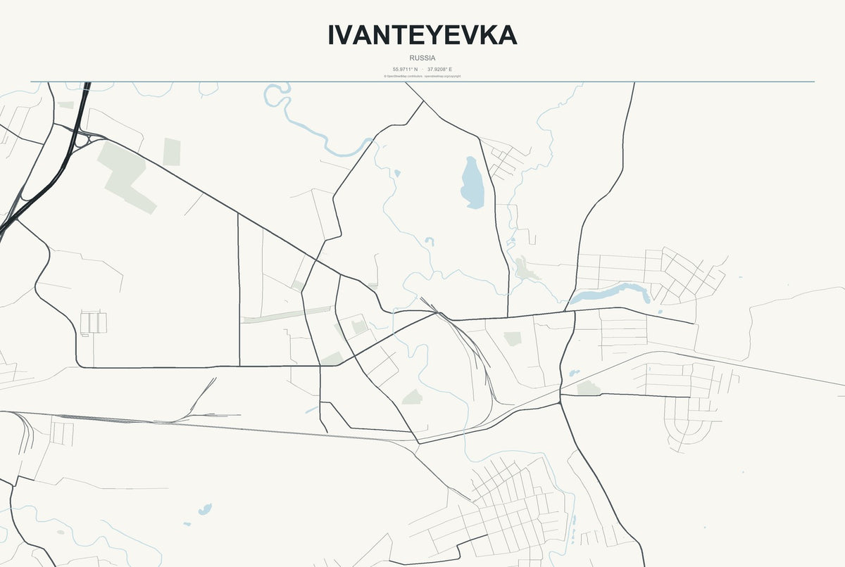 Ivanteyevka, Russia City Map Aluminum Sign in Headline Atlas style