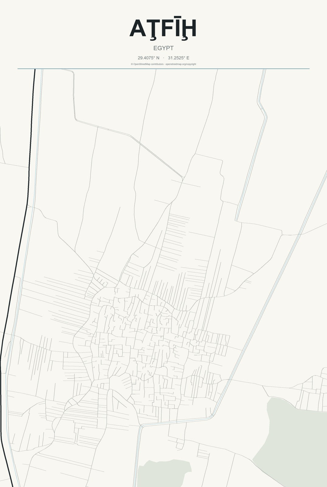 Aţfīḩ, Egypt City Map Aluminum Sign in Headline Atlas style