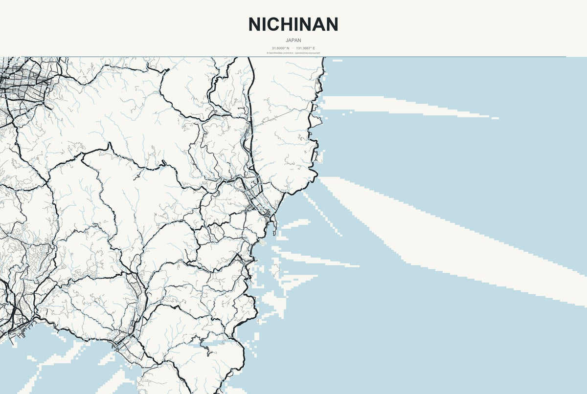 Nichinan, Japan City Map Aluminum Sign in Headline Atlas style
