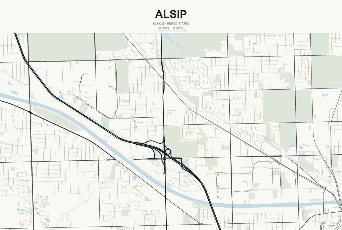 Alsip, Illinois City Map Aluminum Sign in Headline Atlas style