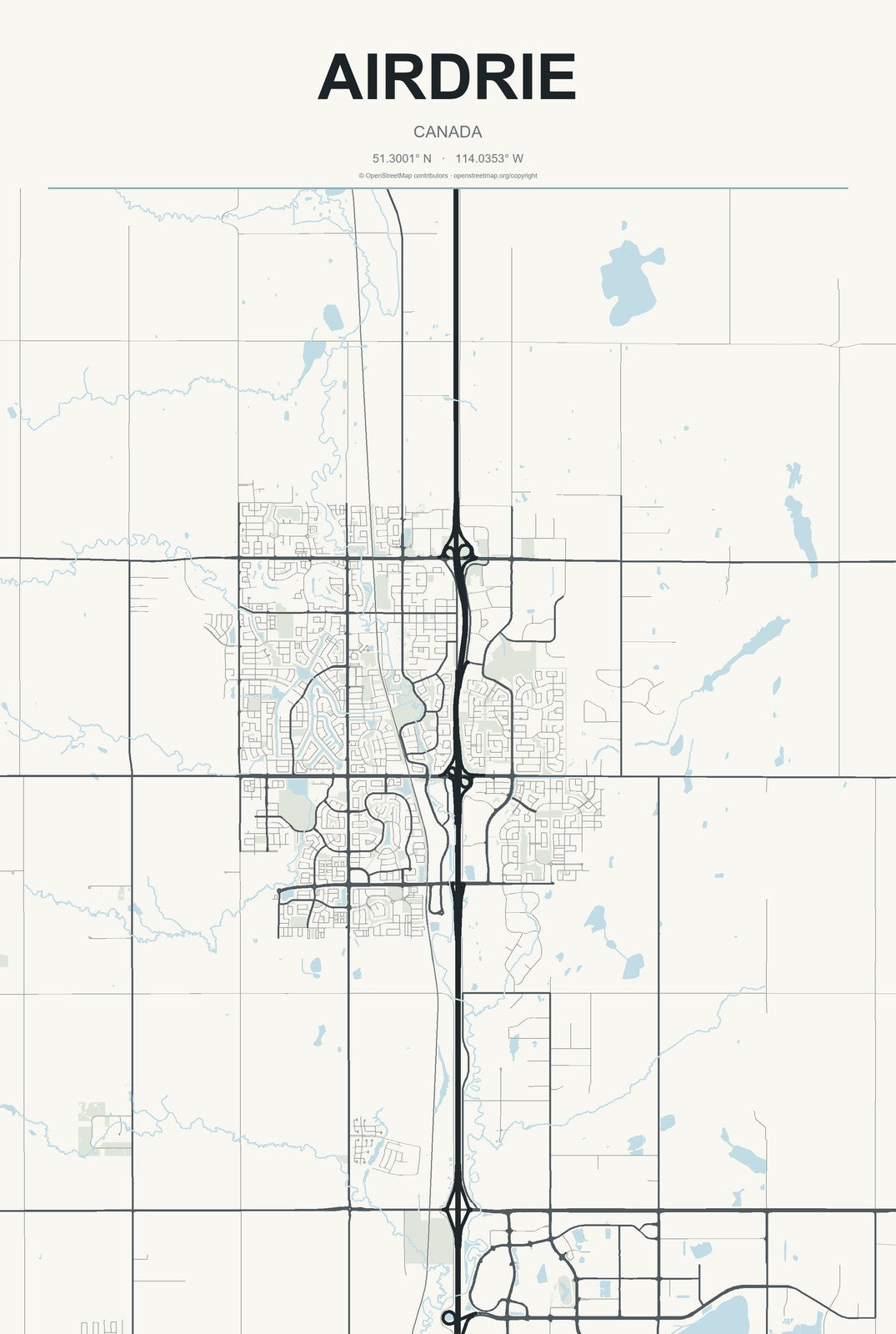 Airdrie, Canada City Map Aluminum Sign in Headline Atlas style